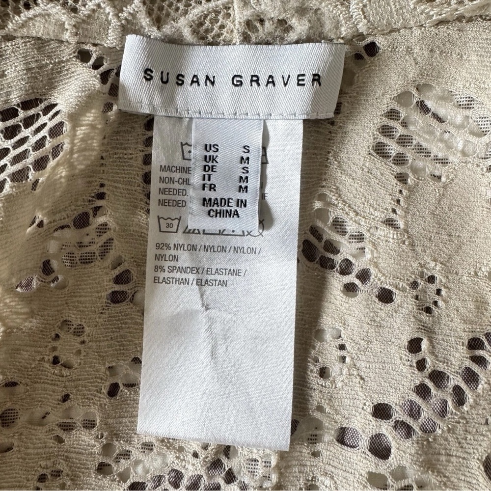 Susan Graver Lace SZ S Open Front Long Cardigan Duster 3/4 Sleeve Beige Romantic - Picture 4 of 6